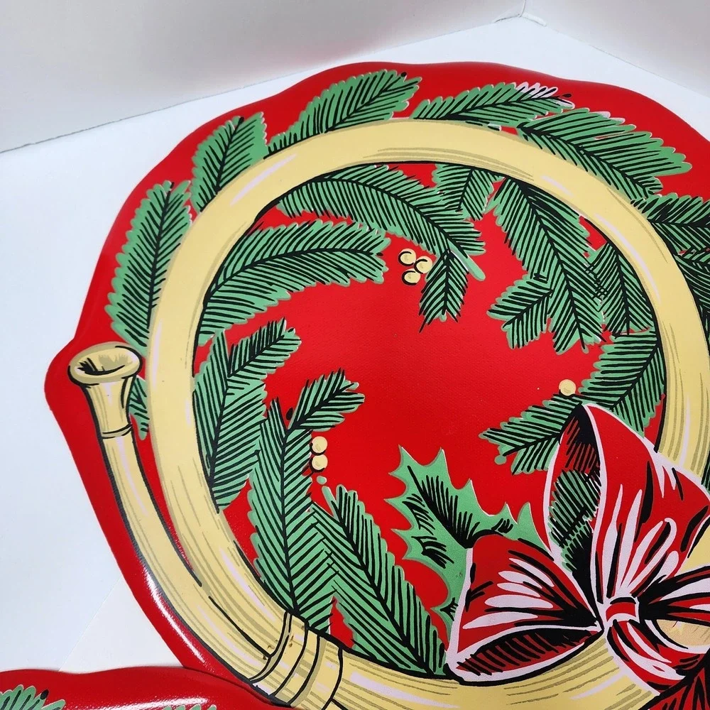 Town & Country Vinyl 1980s Christmas Table Placemats 14 X 18 Red French Horn EC